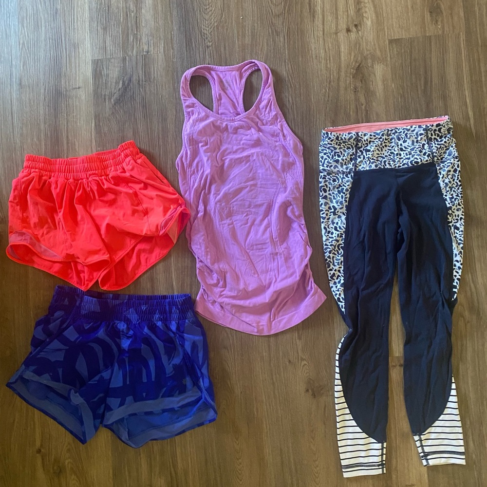 Bundle lululemon shorts (pink), Athleta leggings, tank, and blue and blackshorts
